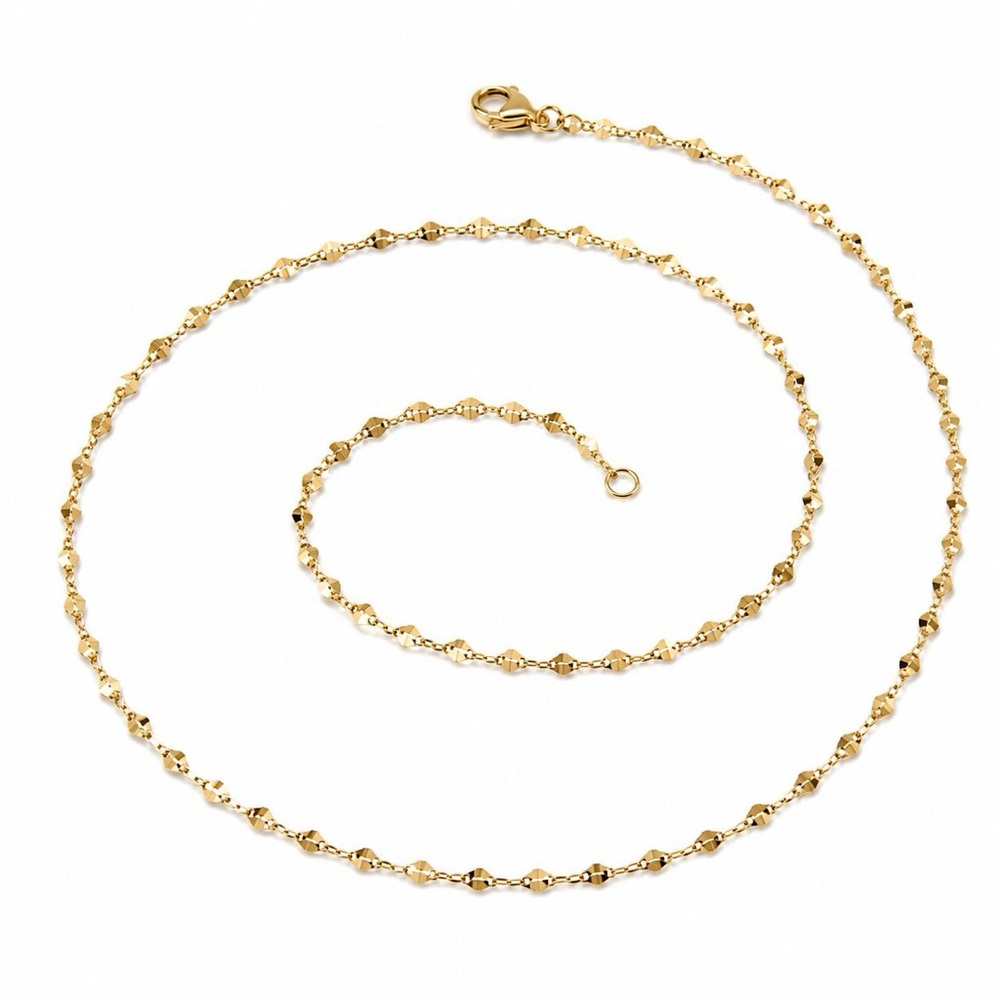 14K Real Yellow Gold Shimmery Chain Necklace 18”